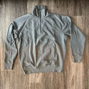 Gray Long Sleeve Tee with Quarter-Zip and Ribbed Cuffs